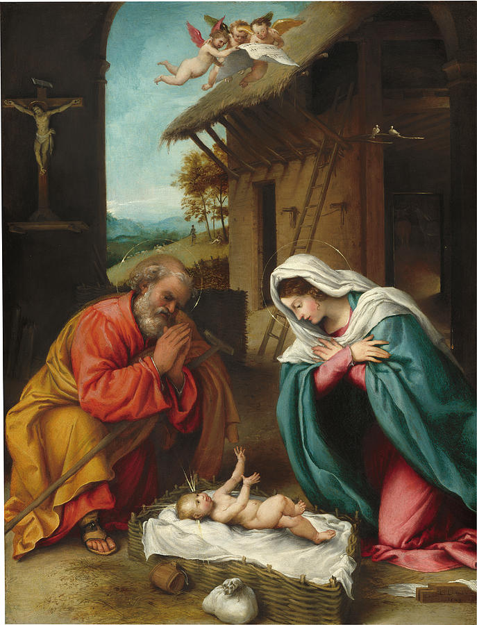 The Nativity #1 Painting by Lorenzo Lotto