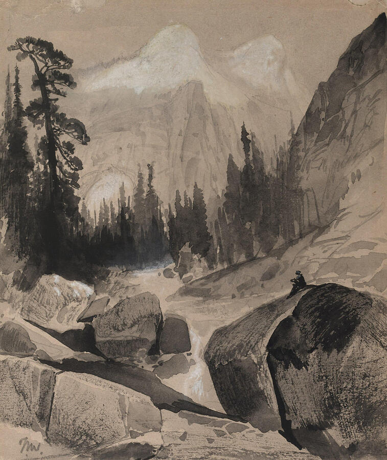 The North Dome Yosemite California Drawing by Thomas Moran - Fine Art ...