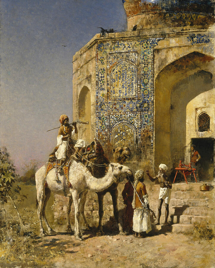 The Old Blue-Tiled Mosque Outside of Delhi, India, from circa 1885 Painting by Edwin Lord Weeks