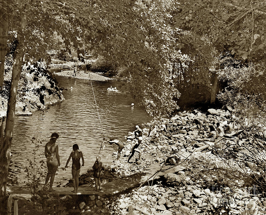 Bucket Photograph - The Ole swimming hole on the Carmel River just below The Bucket  1957 by Monterey County Historical Society