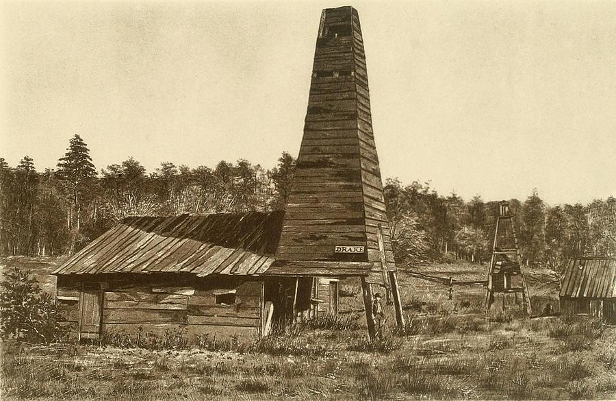 Буровая первый 1. Эдвин Дрейк первая скважина. Первая нефтяная скважина Пенсильвания. Первая нефтяная скважина в США. Нефти в Пенсильвании в 1859 году.