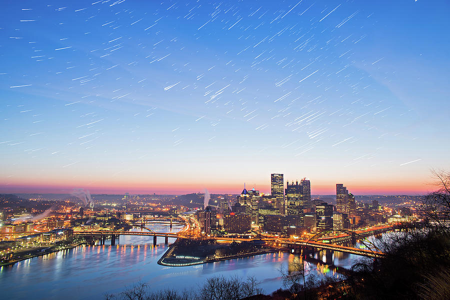 The Pittsburgh City Skyline At Sunrise In Pennsylvania #1 Photograph by Alex Grichenko