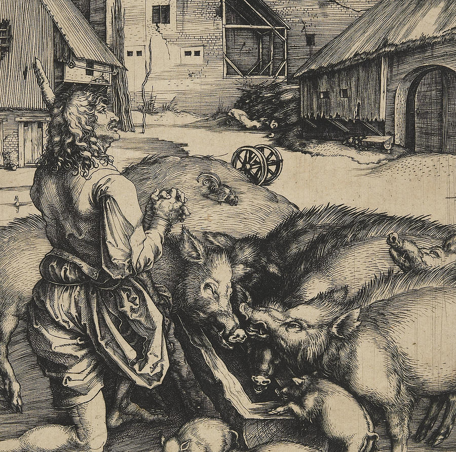 Albrecht Durer Drawing - The Prodigal Son by Albrecht Durer