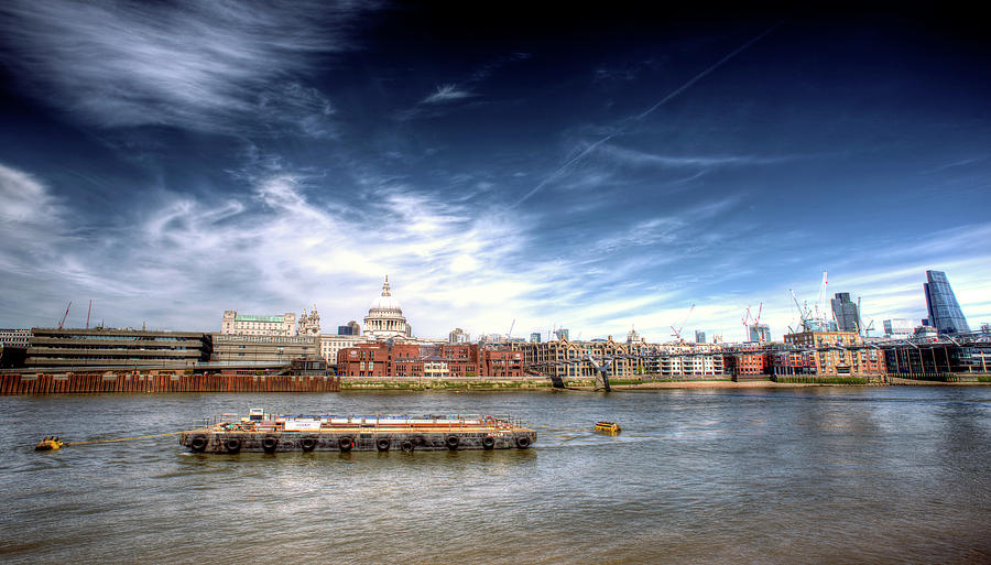 The River Thames and Barge and St Pauls Cathedral #1 Photograph by John Williams