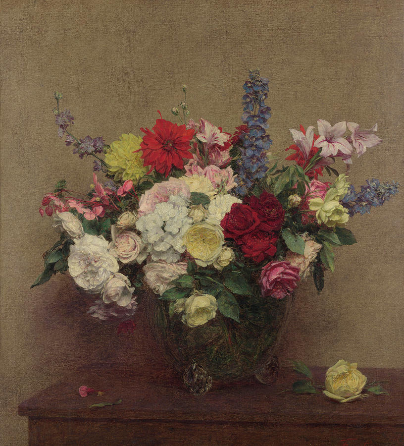 Flower Painting - The Rosy Wealth of June #1 by Ignace-Henri-Theodore Fantin-Latour