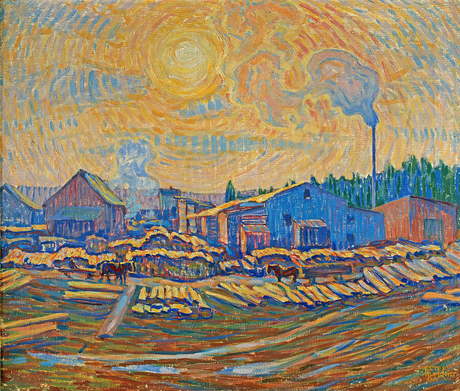 The Sawmill, December Sun, from 1914 Painting by Ester Almqvist The Sawmill, December Sun, from 1914 Painting by Ester Almqvist