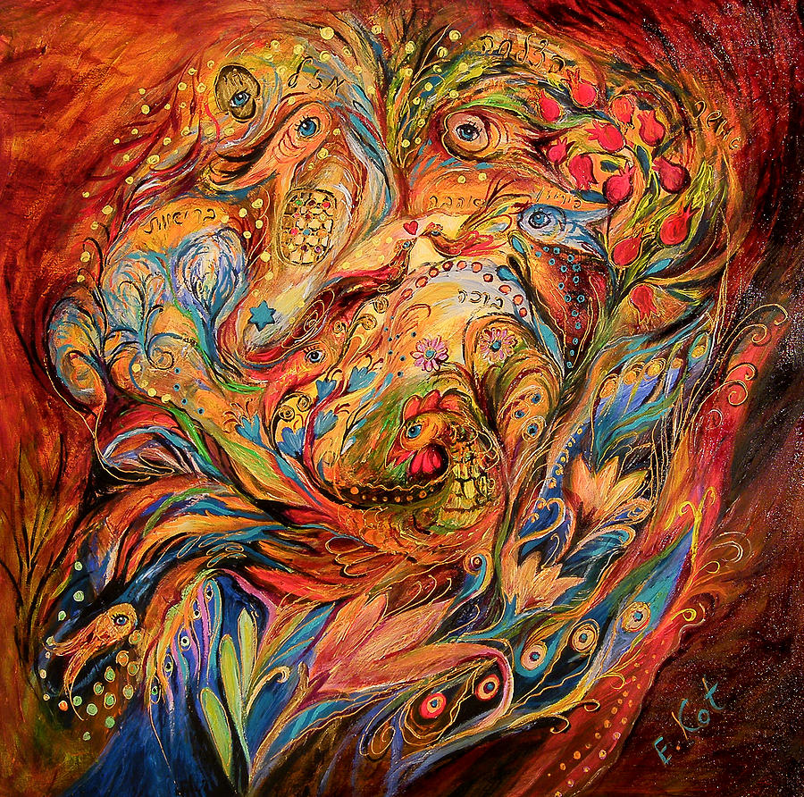 The tale about fiery Rooster Painting by Elena Kotliarker