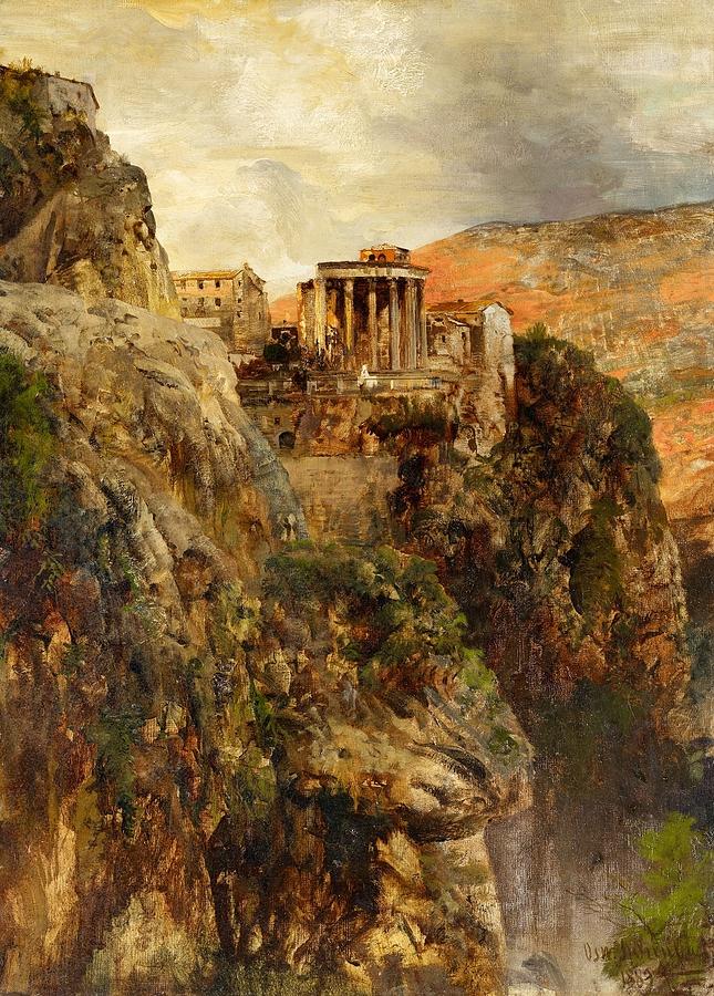 The Temple of Vesta in Tivoli Painting by Oswald Achenbach