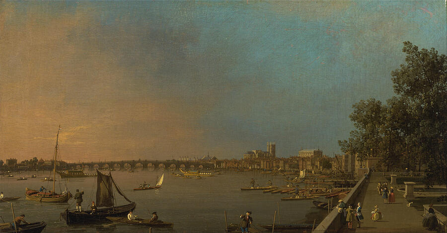 The Thames from the Terrace of Somerset House, Looking toward Westminster, from circa 1750 Painting by Canaletto