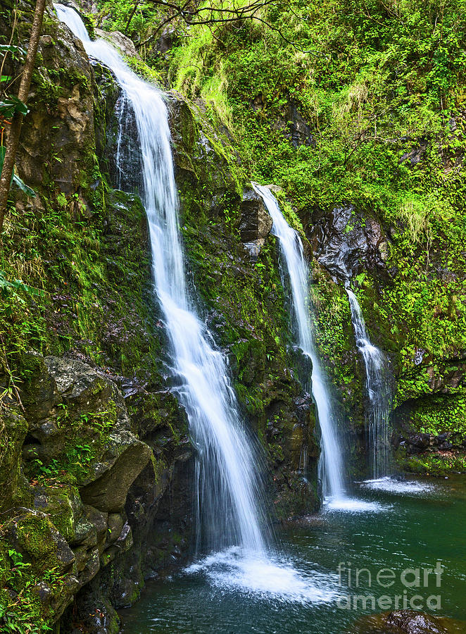 Waterfall Photograph - The Three Bears - the stunningly beautiful Upper Waikani Falls #1 by Jamie Pham