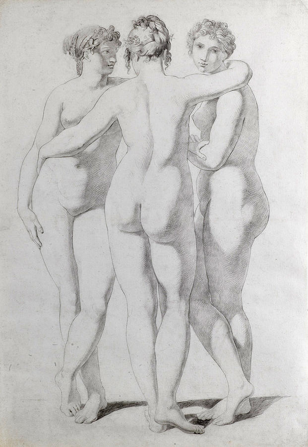 The Three Graces #1 Drawing by Jean-Baptiste Regnault