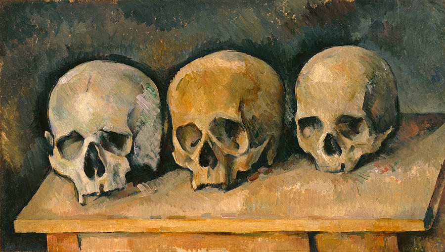 The Three Skulls #1 Painting by Paul Cezanne