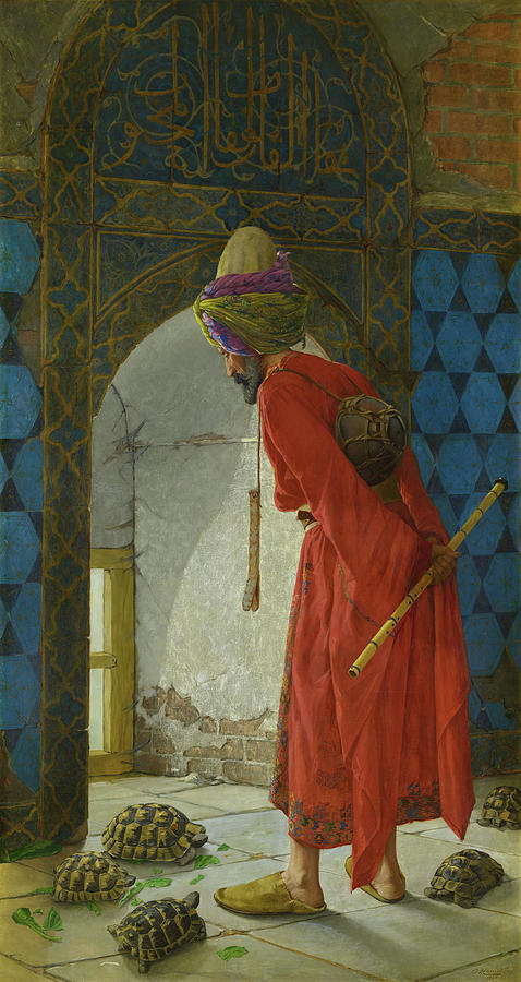 Turtle Painting - The Tortoise Trainer #1 by Osman Hamdi Bey