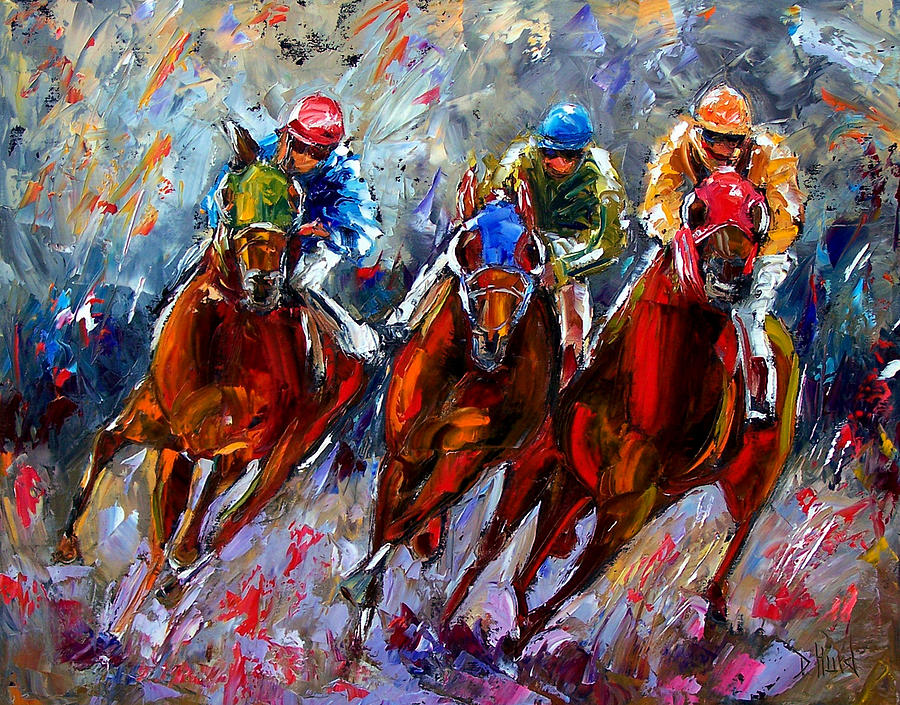 Horse Race Painting - The Turn by Debra Hurd