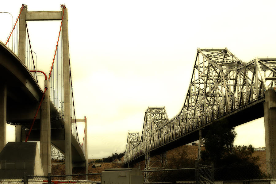 The Two Carquinez Bridges At Crockett and Vallejo California . aka Alfred Zampa Memorial Bridge . 7D8830 #1 Photograph by Wingsdomain Art and Photography