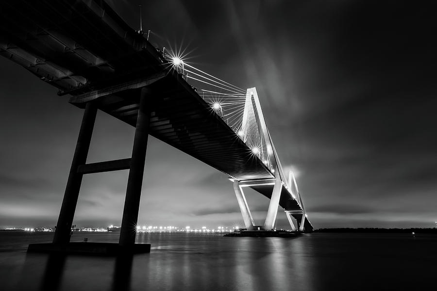 Charleston Arthur Ravenel Suspension Bridge  at Night Photograph by Norma Brandsberg