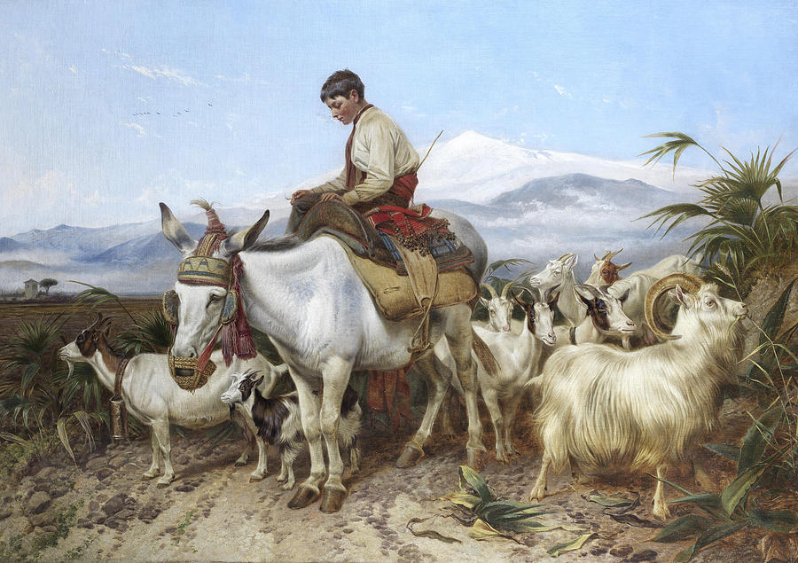 The Vega of Granada returning from pastures #1 Painting by MotionAge Designs