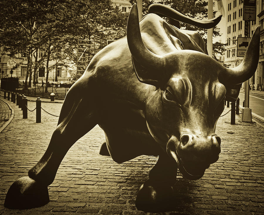 Black And White Photograph - The Wall Street Bull #1 by Mountain Dreams