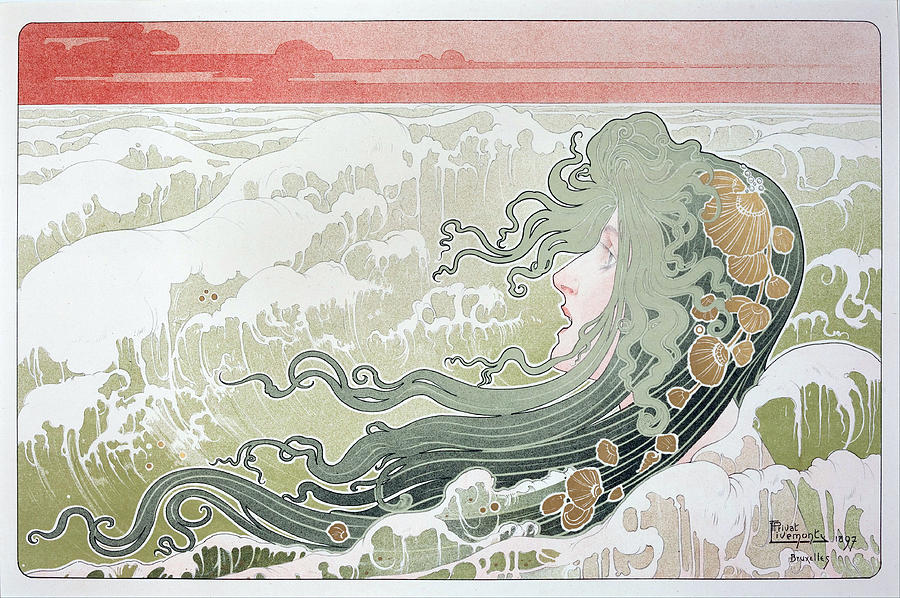 Vintage Painting - The Wave #1 by Henri Privat-Livemont