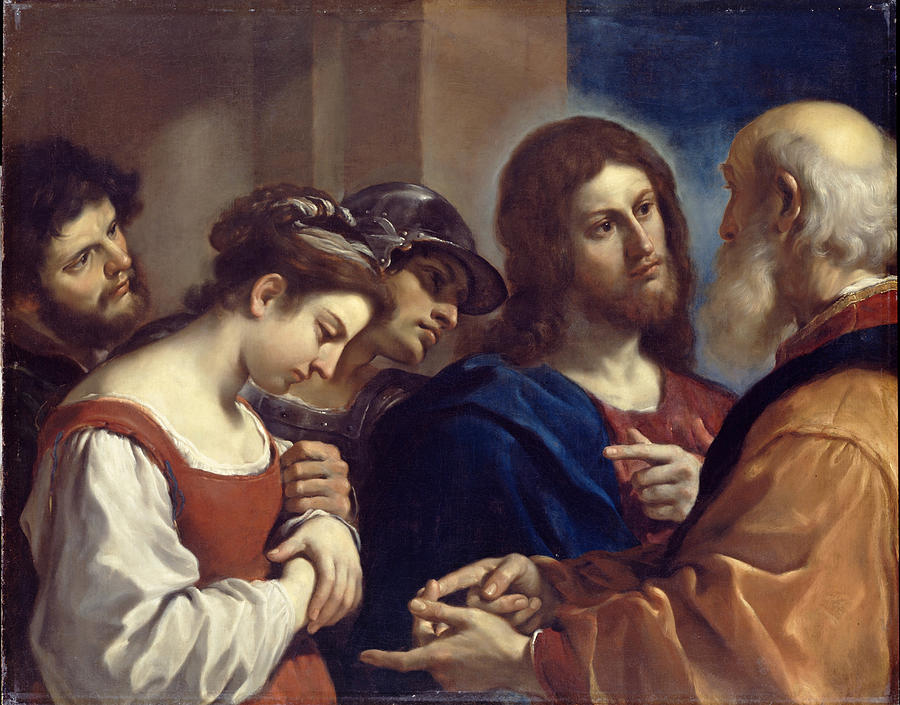 The Woman taken in Adultery #3 Painting by Guercino
