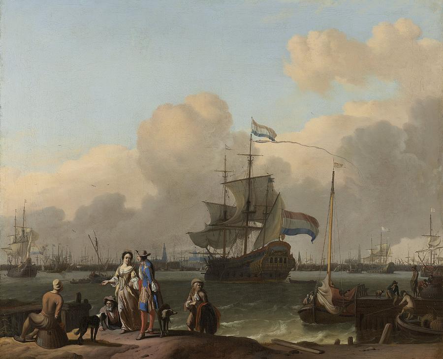 The Y at Amsterdam with the frigate De Ploeg #1 Painting by Vincent Monozlay