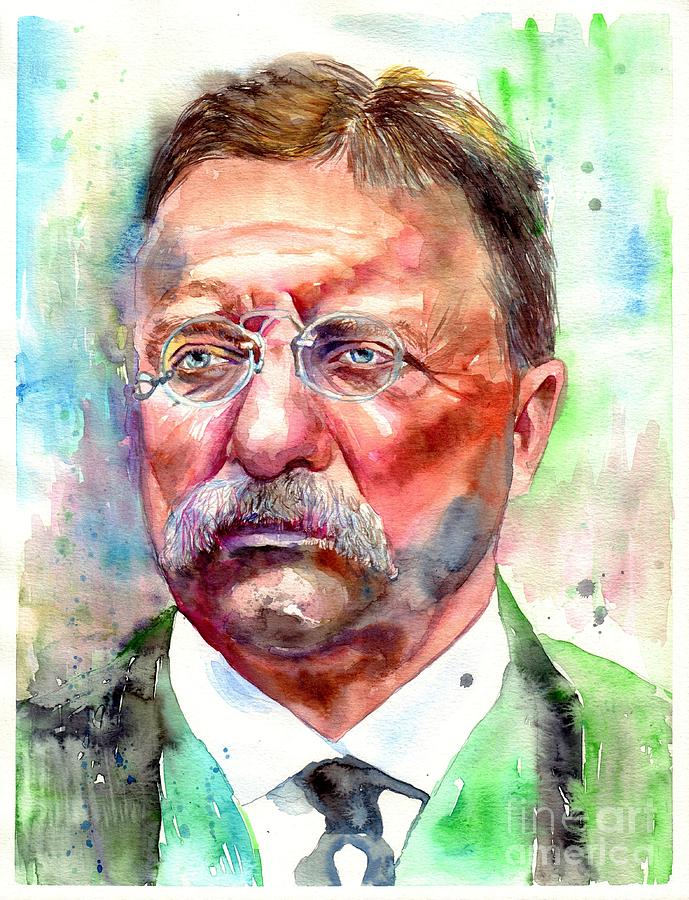 Theodore Roosevelt Painting - Theodore Roosevelt watercolor portrait #1 by Suzann Sines