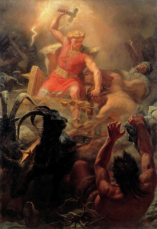 Avengers Painting - Thor Fighting With The Giants #1 by Marten Eskil Winge