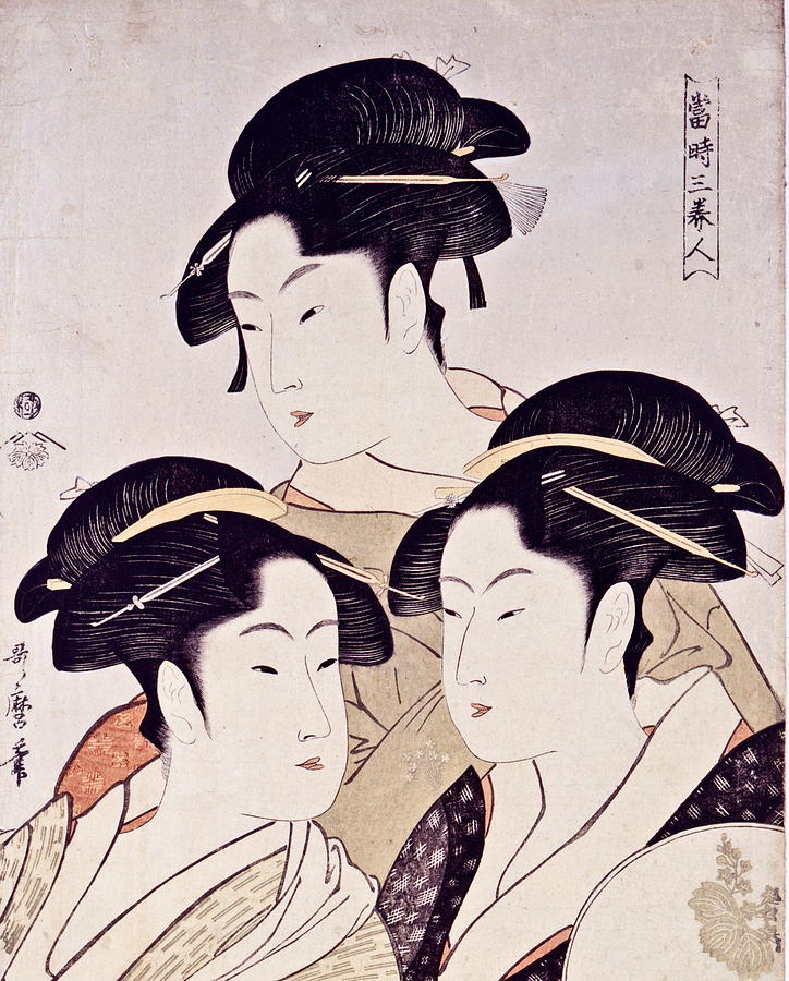 Three Beauties Of The Present Day Painting By Kitagawa Utamaro Fine Art America