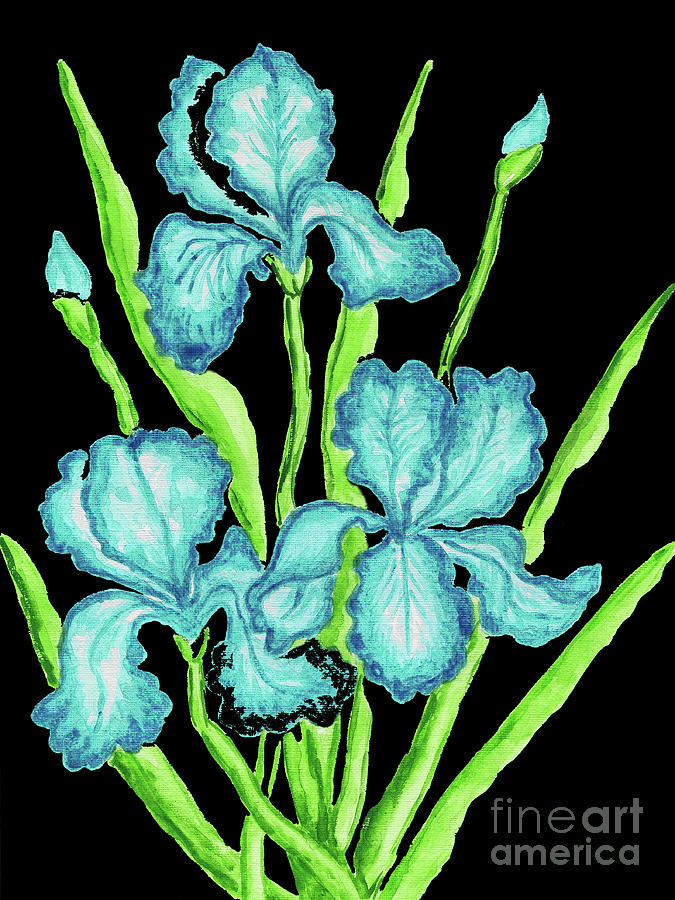 Three  blue irises Painting by Irina Afonskaya