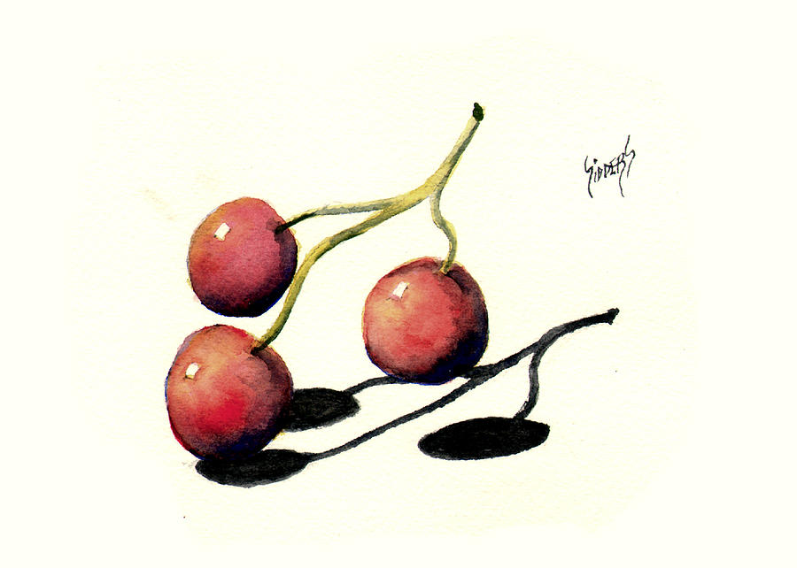 Three Cherries #1 Painting by Sam Sidders