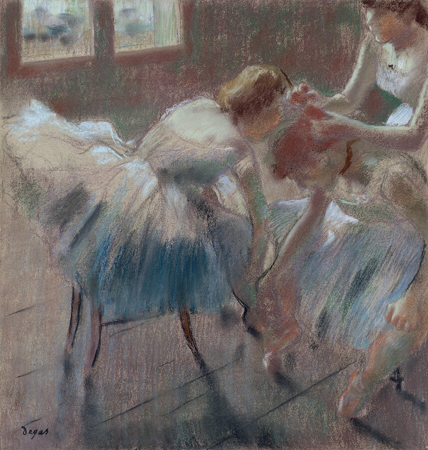 Three Dancers Preparing for Class, after 1878 Pastel by Edgar Degas