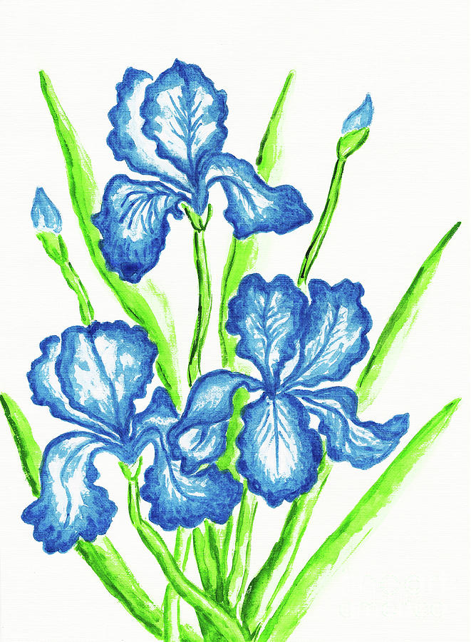 Three dark blue irises #2 Painting by Irina Afonskaya