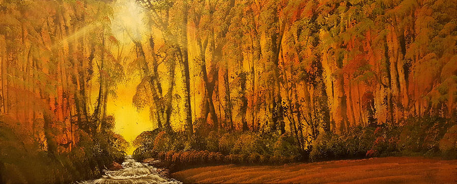 Three Deer and a Stream With Rapids #1 Painting by Russell Collins
