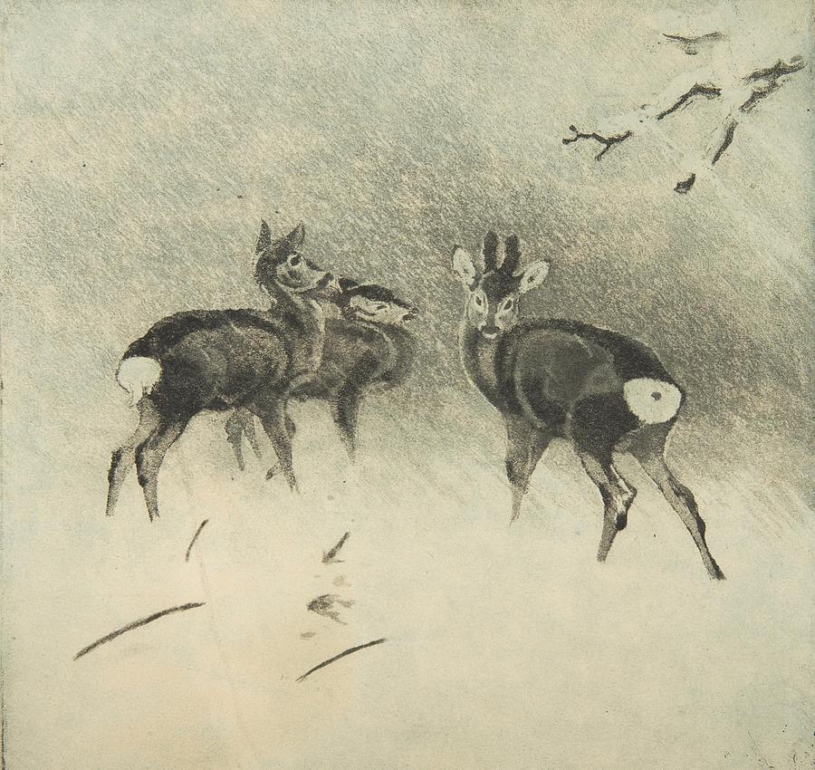 Three Deer in a Snowstorm #1 Painting by MotionAge Designs