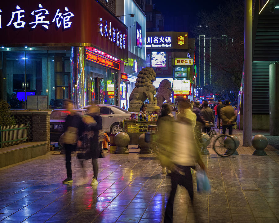 Tianshui Downtown at Night Tianshui Gansu China #1 Photograph by Adam Rainoff