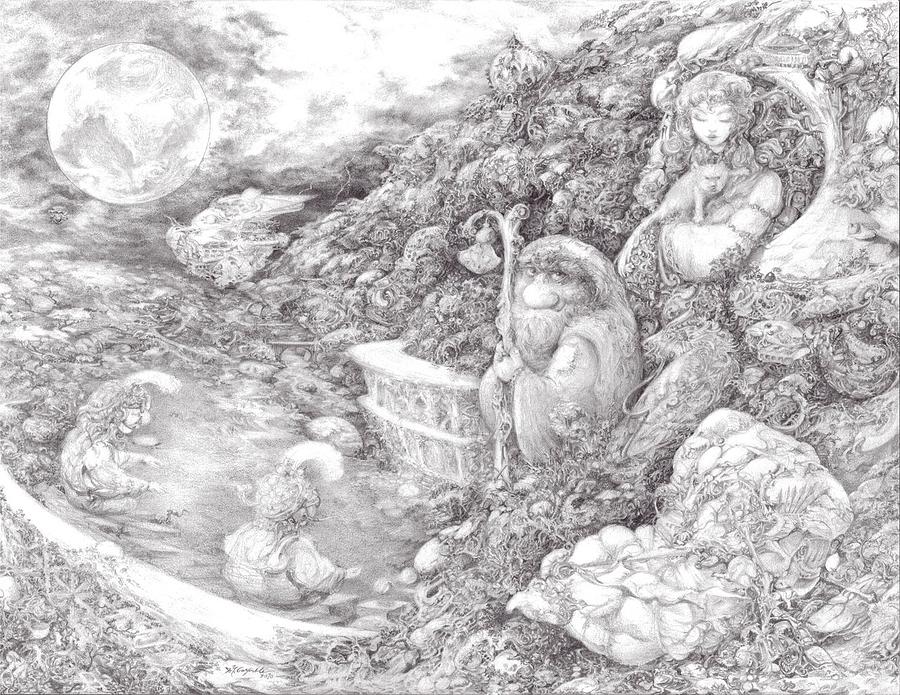 Fantasy Drawing - Tickler and the Sticklebacks by Jay Garfinkle
