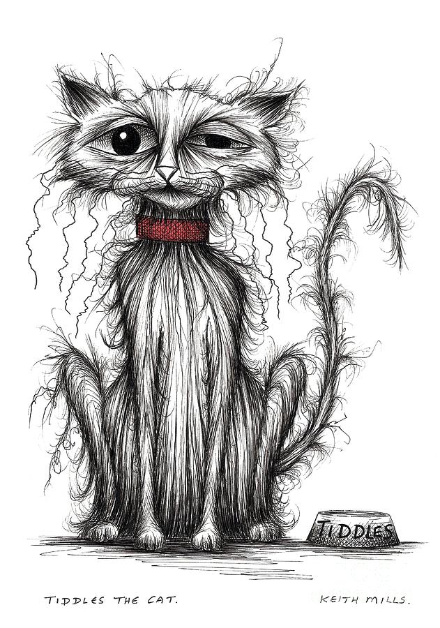 Tiddles the cat #1 Drawing by Keith Mills