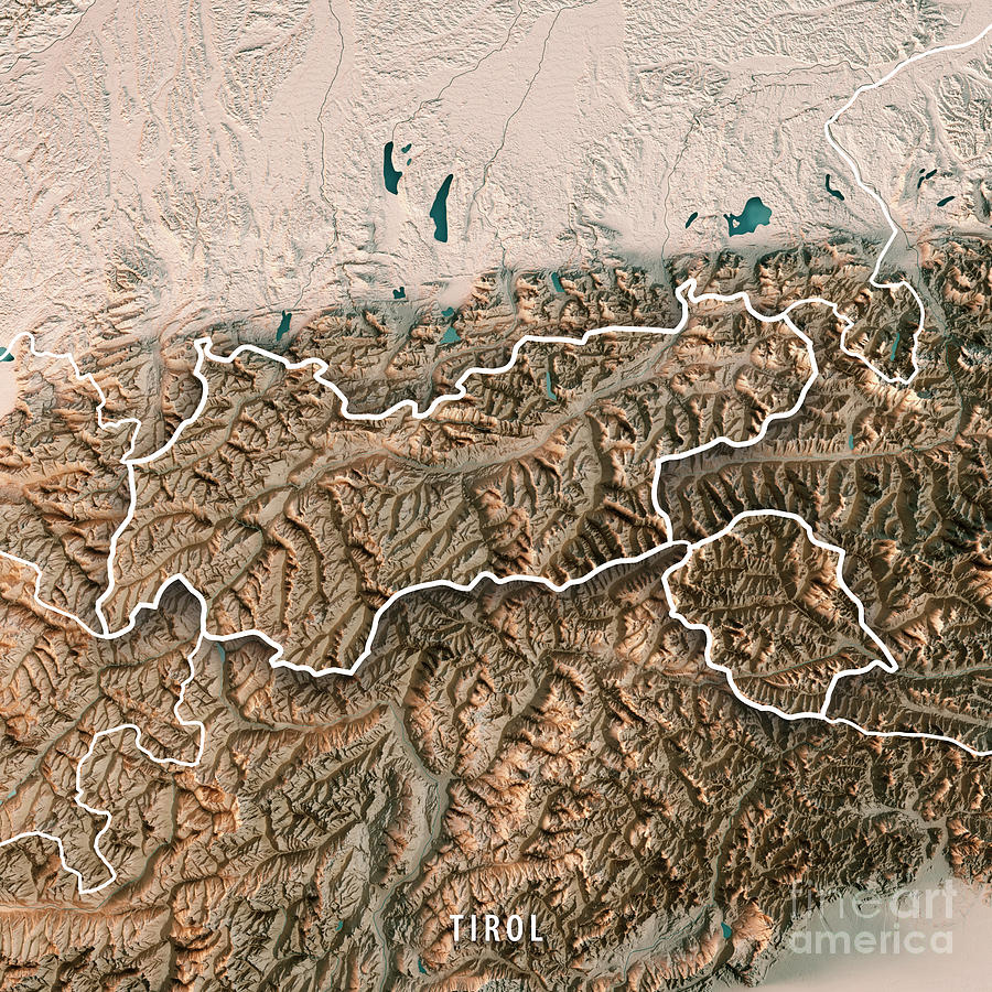 Map Digital Art - Tirol Bundesland Austria 3D Render Satellite View Topographic Ma #1 by Frank Ramspott