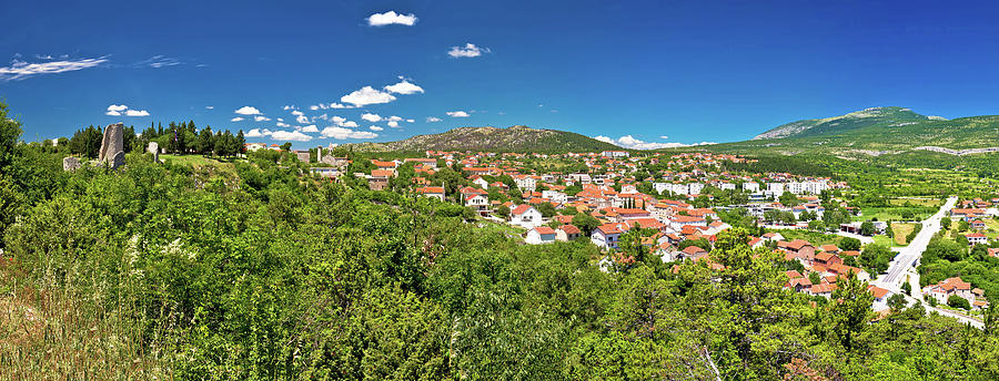 Town of Drnis and Dalmatian inland panorama #1 Photograph by Brch Photography