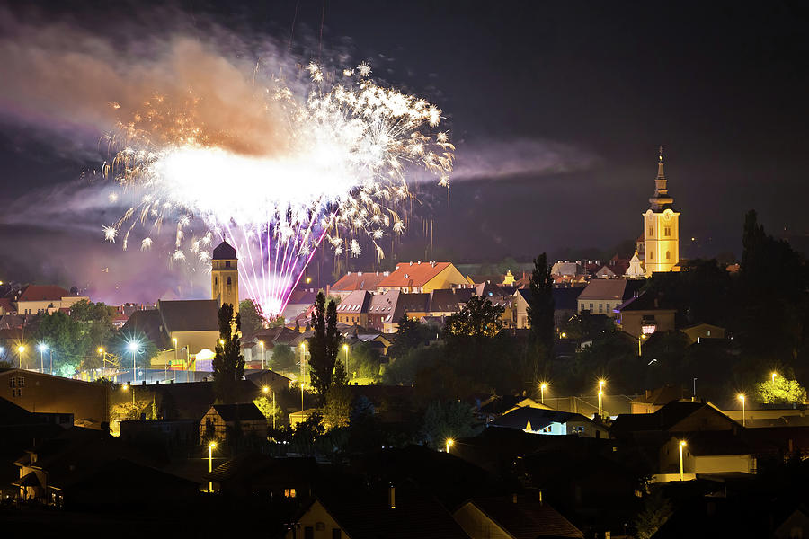 Town of Krizevci fireworks evening view #1 Photograph by Brch Photography