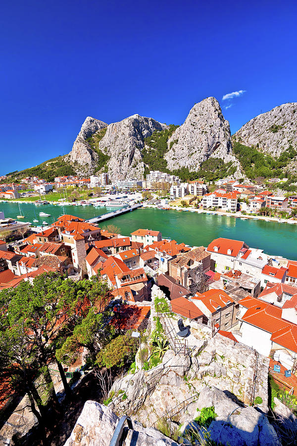 Town of Omis and Cetina river mouth panoramic view #1 Photograph by Brch Photography