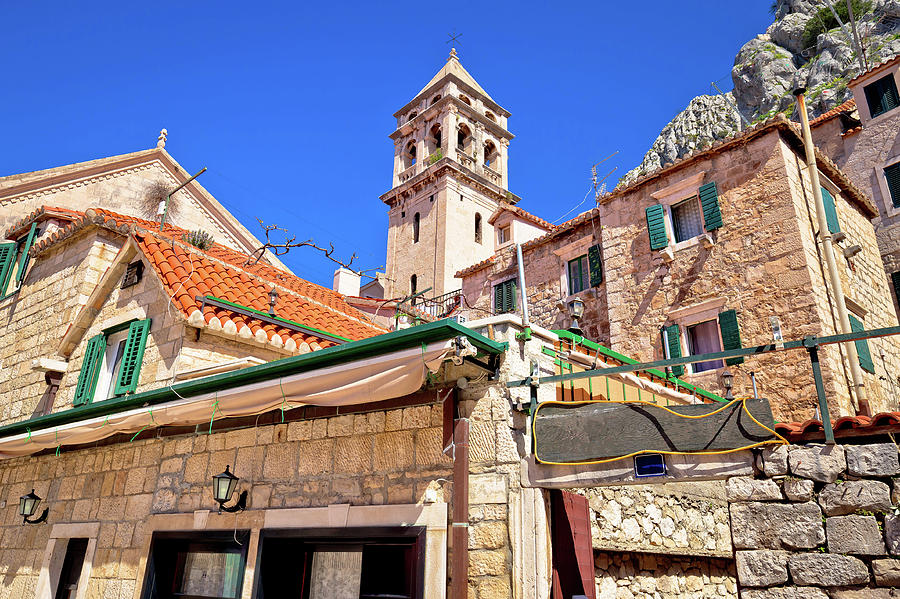 Town of Omis old stone mediterranean street and church view #1 Photograph by Brch Photography