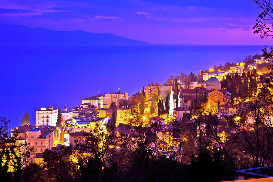 Town of Opatija cathedral evening view #1 Photograph by Brch Photography