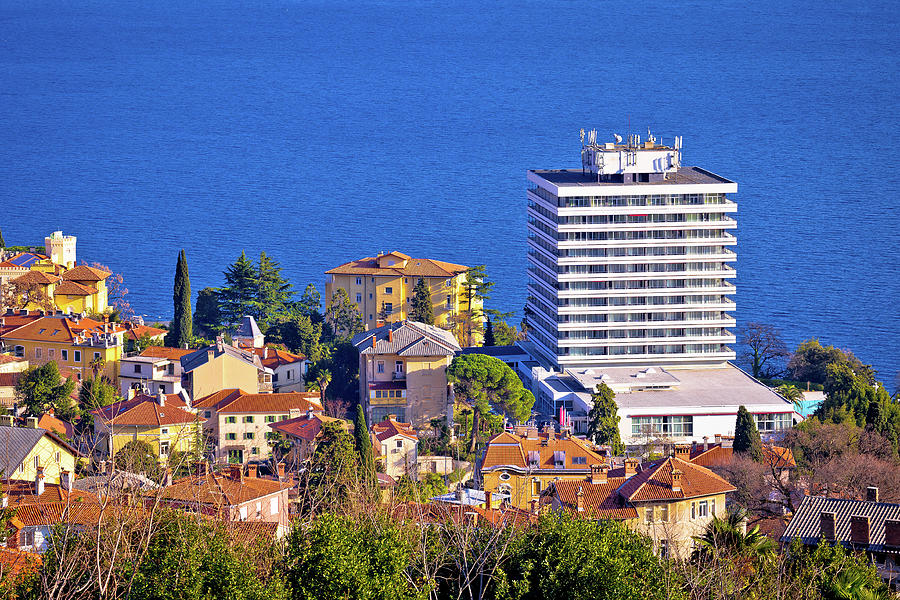 Town of Opatija waterfront aerial view #1 Photograph by Brch Photography