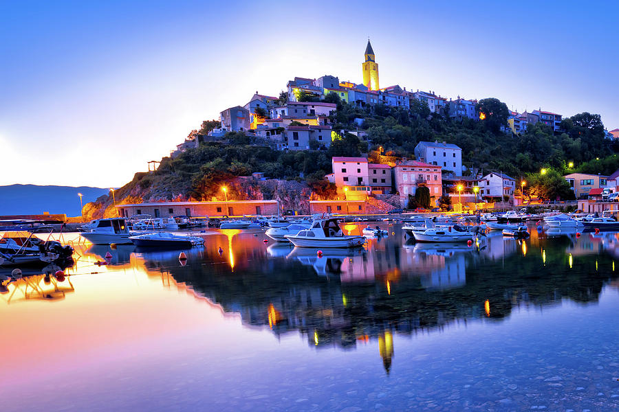Town of Vrbnik harbor view morning glow #1 Photograph by Brch Photography