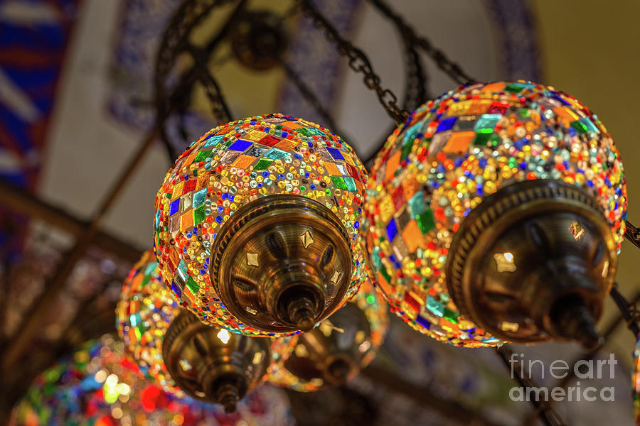 Turkey Photograph - Traditional colorful lamps at grand bazaar, Istanbul, Turkey #1 by Anna Soelberg