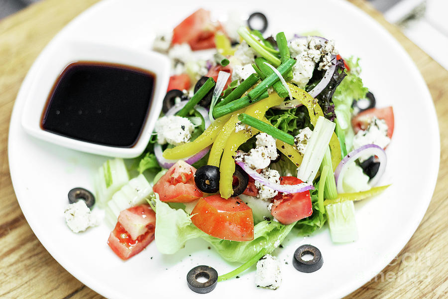 Traditional Greek Salad With Feta Cheese And Mixed Organic Veget #1 Photograph by JM Travel Photography