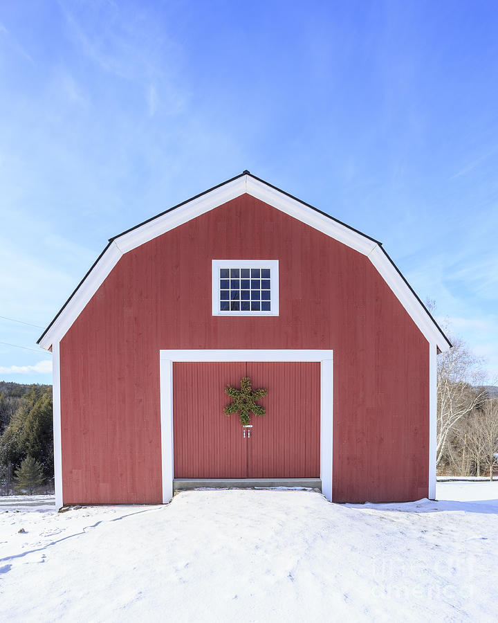 Winter Photograph - Traditional New England Red Barn in winter #1 by Edward Fielding