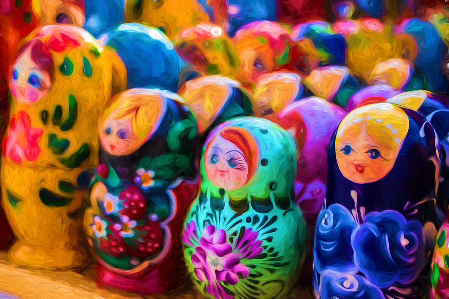 Family of Mother Russia Matryoshka Dolls Oil Painting Photograph Photograph by John Williams