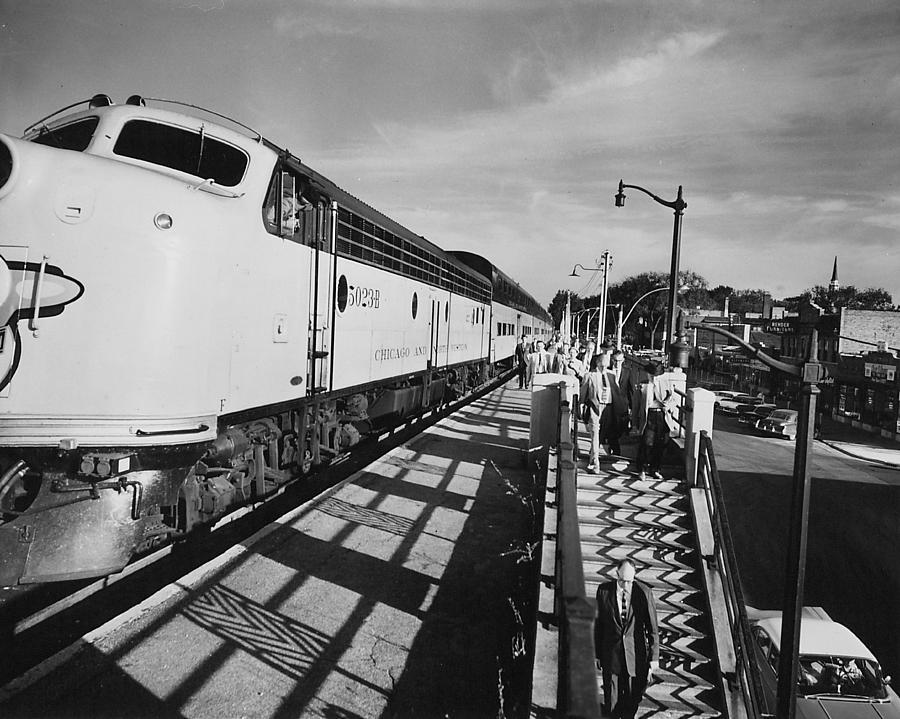 Train at Park Ridge Depot - 1960 Photograph by Chicago and North Western Historical Society